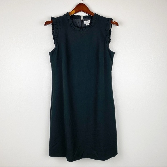 J. Crew Petite Ruffleneck Sleeveless Suiting Mini Dress Black Size 8P NWT - Picture 2 of 8